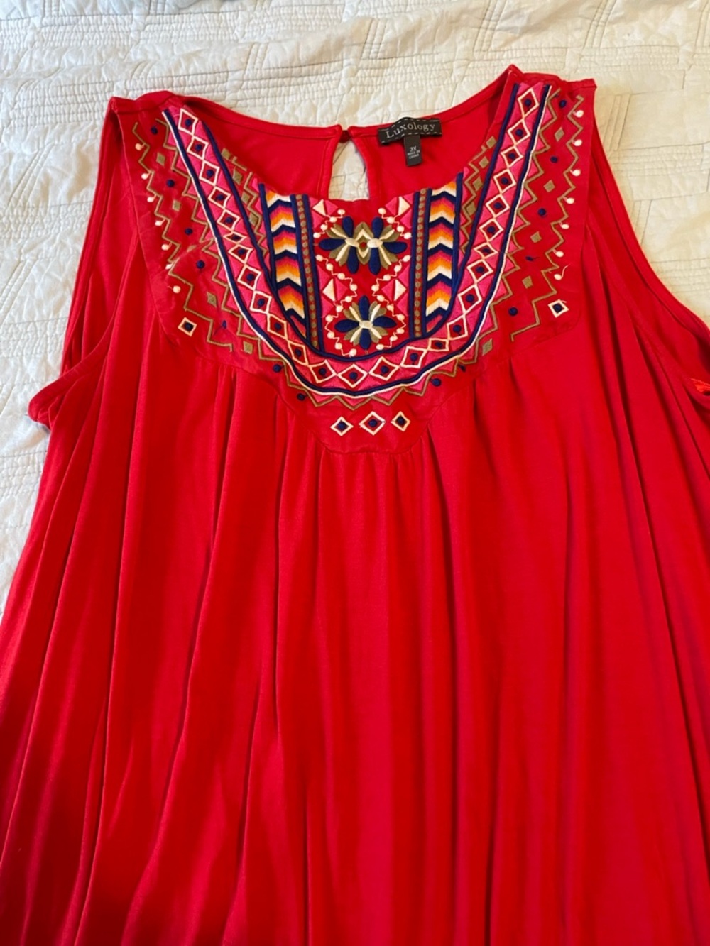 Luxology Red Embroidered Sleeveless dress
